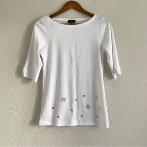 Marble 100% Cotton White Embellished Women's Top